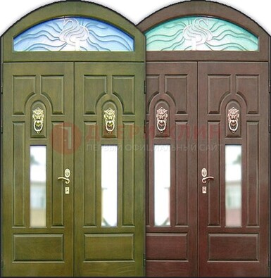 Стальная арочная дверь со стеклом ДА-17 для монолитного дома в Челябинске