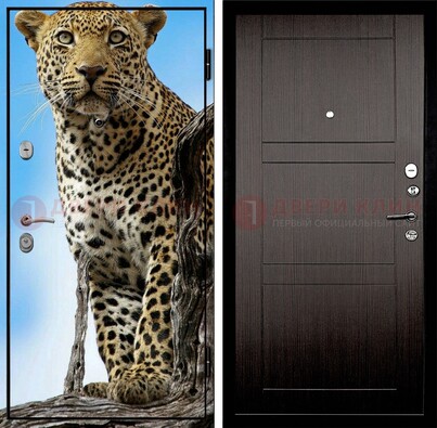 Железная дверь с рисунком гепарда снаружи ДФ-27 в Челябинске