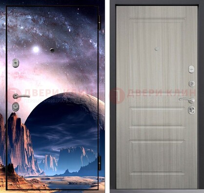 Железная дверь с фотопечатью космоса и планеты ДФ-50 в Челябинске