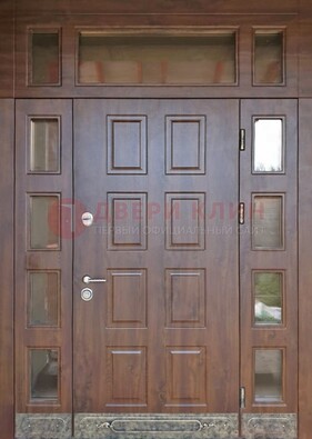 Стальная дверь МДФ со стеклом и фрамугами для дома ДФГ-29 в Челябинске