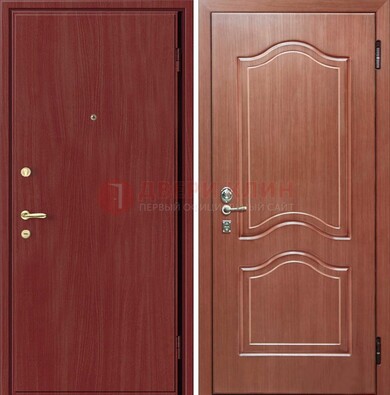 Красная металлическая дверь с ламинатом МДФ внутри ДЛ-8 в Челябинске