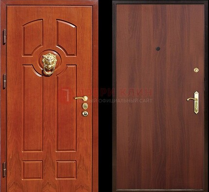 Оранжевая стальная дверь с МДФ ламинат внутри ДМ-18 в квартиру в Челябинске