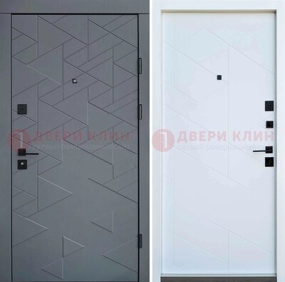 Серая металлическая дверь МДФ с узором  ДМ-224 в Челябинске