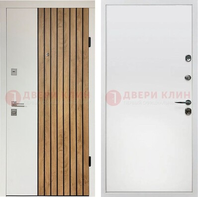 Белая с коричневой вставкой филенчатая дверь МДФ ДМ-278 в Челябинске