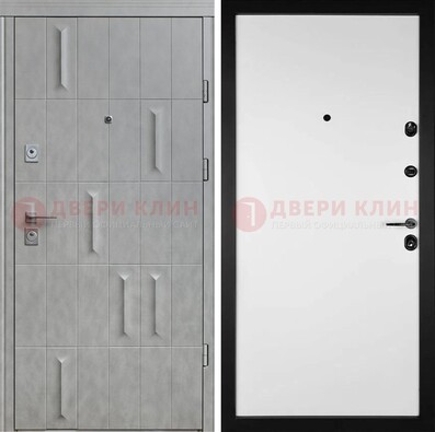 Серая стальная дверь с рисунком МДФ и внутри Белый ясень ДМ-280 в Челябинске