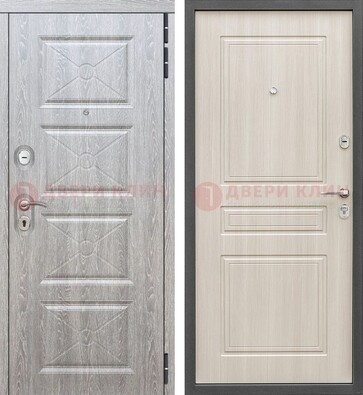 Железная серая дверь со светлой МДФ ДМ-302 в Челябинске