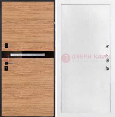 Железная коричневая дверь с МДФ в белом цвете ДМ-313 в Челябинске