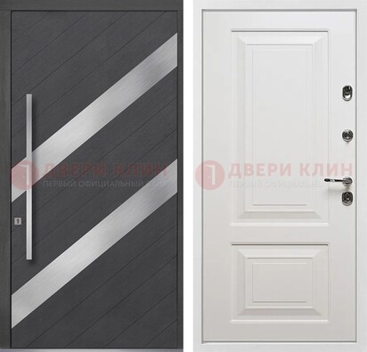 Серая входная дверь МДФ с металлическими вставками ДМ-325 в Челябинске
