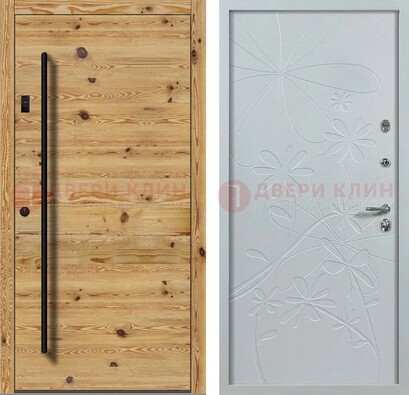 Металлическая дверь с МДФ в светлом цвете ДМ-412 в Челябинске