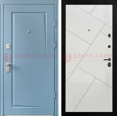 Синяя железная дверь с МДФ панелями ДМ-491 в Челябинске
