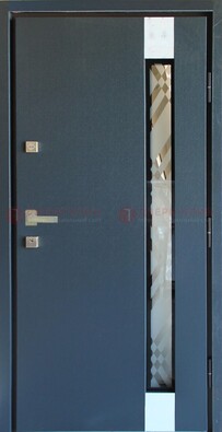 Серая стальная дверь с порошковым покрытием и стеклянной вставкой ДП-216 в Челябинске
