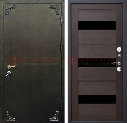 Темная входная дверь с порошковым покрытием и МДФ со стеклом ДП-236 в Челябинске