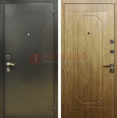 Темно-серая входная дверь с порошковым покрытием и МДФ Золотой дуб ДП-291 в Челябинске