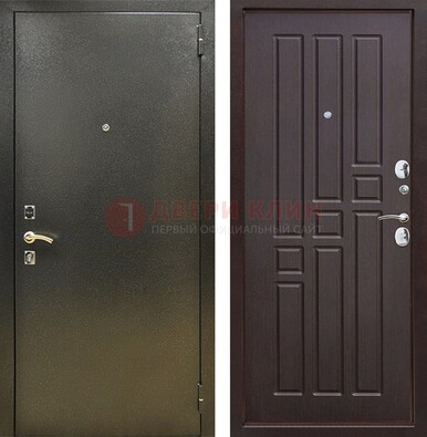Входная темно-серая дверь с порошковым напылением и коричневой МДФ ДП-301 в Челябинске