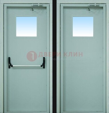 Серая металлическая противопожарная дверь со стеклянной вставкой ДПП-3 в Челябинске