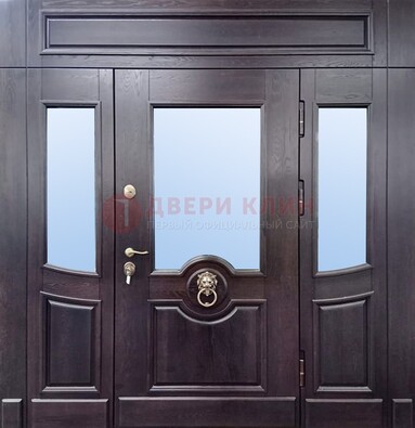 Филенчатая металлическая дверь с панелью МДФ и стеклом ДПР-102 в Челябинске