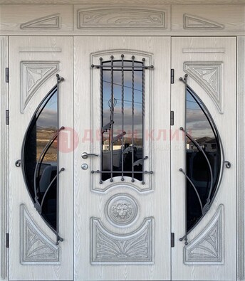 Большая парадная дверь Винорит со стеклом и ковкой ДПР-108 в Челябинске