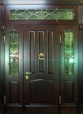 Стальная парадная дверь со стеклом и ковкой ДПР-18 для деревянного дома в Кудрово