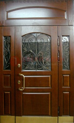 Стальная парадная дверь со вставками из стекла и ковки ДПР-30 в коттедж в Челябинске