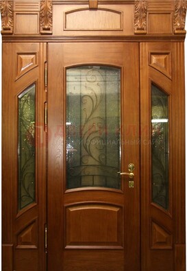 Парадная дверь со стеклянными вставками и ковкой ДПР-36 для дома в Челябинске