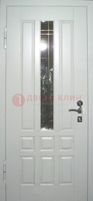 Белая металлическая дверь со стеклом ДС-1 в загородный дом в Челябинске