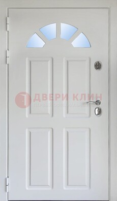Белая стальная дверь МДФ со стеклом для дома ДС-37 в Челябинске