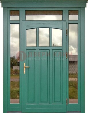 Зеленая металлическая дверь МДФ со стеклом ДС-43 в Челябинске