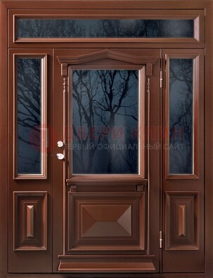 Коричневая металлическая дверь со стеклом ДС-67 в Челябинске