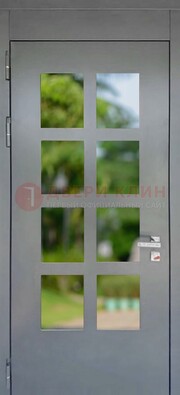 Серая металлическая дверь со стеклом ДС-78 в Челябинске