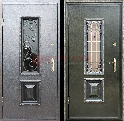 Звукоизоляционная металлическая дверь со стеклом и ковкой ДСК-12 в Мурманске