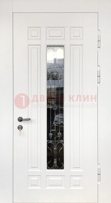 Белая стальная дверь винорит со стеклом и ковкой ДСК-191 в Челябинске