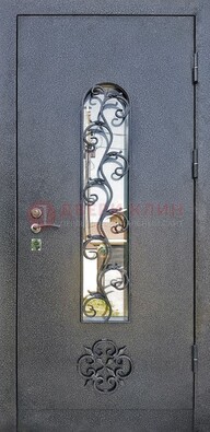 Темная стальная дверь Порошок со стеклом и ковкой ДСК-217 в Челябинске