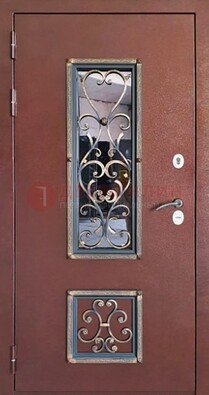 Уличная дверь Порошок со стеклом и ковкой для дома ДСК-218 в Челябинске