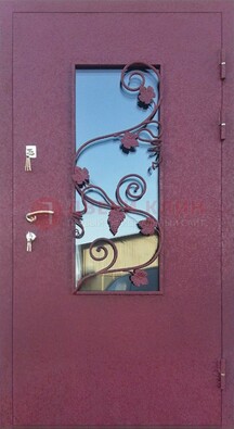 Железная дверь Порошок со стеклом и ковкой лозы ДСК-220 в Челябинске