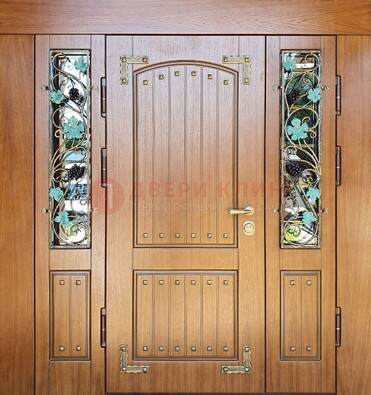 Железная дверь Винорит со стеклом и ковкой лозы ДСК-236 в Челябинске