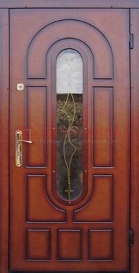 Яркая металлическая дверь Винорит со стеклом и ковкой ДСК-268 в Челябинске