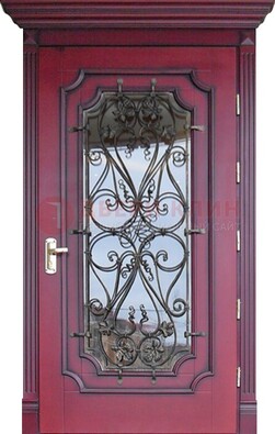 Красная стальная дверь Винорит со стеклом и ковкой ДСК-271 в Челябинске