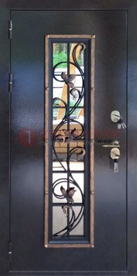 Железная дверь с порошковым напылением стеклом и ковкой ДСК-279 в Челябинске