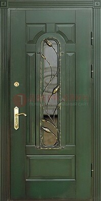 Железная дверь со стеклом и ковкой ДСК-9 для офиса в Челябинске