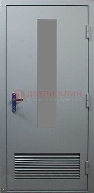 Серая металлическая техническая дверь с декоративной вставкой ДТ-14 в Челябинске