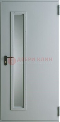 Белая железная противопожарная дверь со вставкой из стекла ДТ-9 в Челябинске