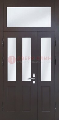 Черная тамбурная дверь со стеклянными вставками ДТМ-38 в Челябинске