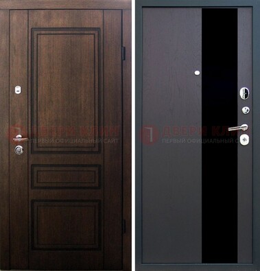 Входная дверь Итальянский орех с МДФ с черным стеклом ДМ-1199 в Челябинске
