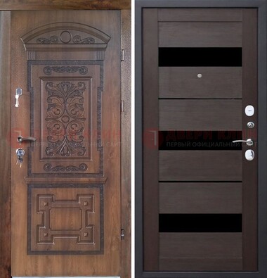 Стальная коричневая филенчатая дверь с виноритом и темной МДФ ДВТ-122 в Челябинске