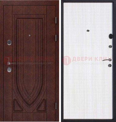 Уличная темная филенчатая дверь с виноритом и МДФ Белый ясень ДВТ-141 в Челябинске