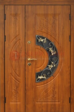Входная дверь цвета золотой дуб с виноритом и ковкой ДВТ-176 в Челябинске