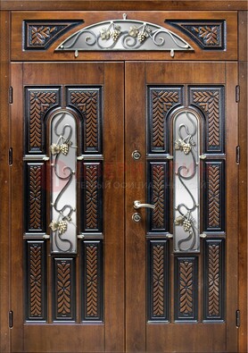 Входная двухстворчатая дверь с виноритом и ковкой ДВТ-183 в Челябинске