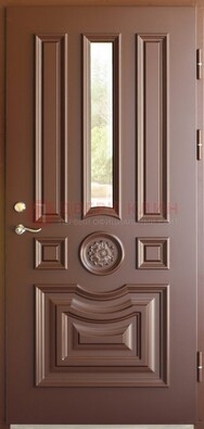 Коричнвая уличная дверь с виноритом и стеклом ДВТ-202 в Сергиевом Посаде
