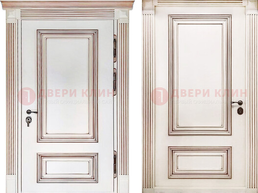 Белая металическая дверь с виноритом для дома ДВТ-239 в Челябинске