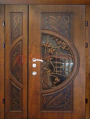 Металлическая дверь с виноритом и резной панелью внутри ДВТ-70 в Челябинске
